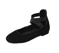 Scarpe da balerina da donna, comode e piatte, per abito da sera, eleganti per matrimoni, ballerine estive, slip-on chiuse, con punta rotonda, Nero , 37