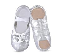 Scarpe da Balletto per Ragazze, Bambini e Bambini, con Design Glitterato con Un Simpatico Arco Diviso, Balletto, Balletto, spettacoli sul palcoscenico, Ginnastica, Argento, 36 EU