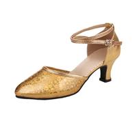 Scarpe da Ballo Americane con Tacco Medio per e con Allacciatura a Nastro (Gold, 37)