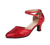 Scarpe da Ballo Americane con Tacco Medio per e con Allacciatura a Nastro (Red, 41)