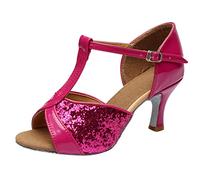 Scarpe da ballo da donna a T Strap, décolleté, scarpe da sera da donna, traspiranti, aperte, comode, con plantare, alla moda, ballerine, eleganti scarpe estive aperte, Rosa acceso., 37 EU