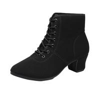 Scarpe da ballo da donna casual con suola morbida antiscivolo tacchi quadrati allacciatura punta rotonda caratteristiche calde per un comfort elegante, Nero , 40 EU