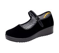 Scarpe da ballo da donna, colore nero, con zeppa, plateau, per il tempo libero, leggere, comode, in tessuto, in tinta unita, eleganti scarpe estive, Nero , 41 EU