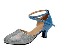 Scarpe da ballo da donna comode argento glitterato scarpe da sera latino diamanti glitter scarpe con paillettes festive chiuse scarpe da sposa con tacco scarpe da ballo, 01 blu., 38 EU
