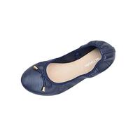 Scarpe da ballo da donna, comode, da ballerina, con punta rotonda, da ginnastica, slip, con fiocco, eleganti, comode, antiscivolo, per costume tradizionale, Blu marino, 38 EU
