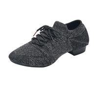 Scarpe da ballo da donna con tacco basso, per jazz latino, moderne prestazioni, suola flessibile, comode scarpe da allenamento con allacciatura antiscivolo, Nero , 36 EU