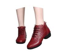 Scarpe da ballo da donna, corte, da balerina, per il tempo libero, comode, da donna, alla moda, con tacco a blocco, alla caviglia, per il tempo libero, Colore: rosso, 40 EU