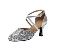 Scarpe da ballo da donna in argento con brillantini, anni '20, eleganti e chiuse, con paillettes, scarpe da ballo latine, scarpe da sera con glitter, 04 argento, 35 EU