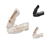 Scarpe da ballo da donna in pizzo, stile Mary Janes, eleganti e comode, leggere, in pizzo, traspiranti, sportive, con lacci, bianco, 37 EU