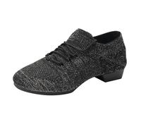 Scarpe da ballo da donna per sala da ballo latino jazz danza pratica scarpe stringate maglia traspirante scarpe da cheerleader yoga palestra tacchi bassi suola morbida scarpe da ginnastica, Nero