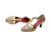Scarpe da Ballo da Sala da Donna con Glitter, Eleganti décolleté Latino-Americane con Tacco Basso e Cinturino a T per esibizioni sul palco o per Allenamento.,Gold 5cm,34