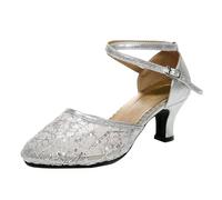 Scarpe da Ballo da Sala da Donna, Sandali Estivi a Punta Chiusa in Rete per Balli Latino-Americani, Salsa, Tango e Danza Moderna, con Tacco di 3,5/5,5 cm e Suola in Gomma.,Silver 5.5,40