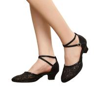 Scarpe da Ballo da Sala da Donna, Sandali Estivi a Punta Chiusa in Rete per Balli Latino-Americani, Salsa, Tango e Danza Moderna, con Tacco di 3,5/5,5 cm e Suola in Gomma.,Black 3.5,37