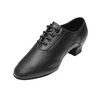Scarpe da ballo da uomo con lacci per salsa latina tango scarpe da ballo in morbida pelle sintetica tacco basso per allenamento indoor, Nero , 41 1/3 EU