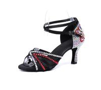Scarpe da Ballo Diamonds Donna con Tacco Alto 8 cm, in Raso, Scarpe Latine for Ragazze, Sandali Strass, Jazz e Valzer(Black A,38)