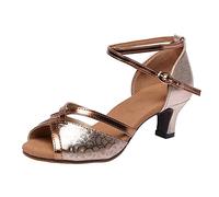 Scarpe da Ballo Donna Argento Latino Eleganti Punta Aperta Scarpe da Tango Argentino Valzer ChaCha Estivi Sandali con Tacco Standard Sala da Ballo Modern Jazz Bachata per Feste