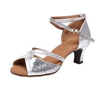 Scarpe da Ballo Donna Argento Latino Eleganti Punta Aperta Scarpe da Tango Argentino Valzer ChaCha Estivi Sandali con Tacco Standard Sala da Ballo Modern Jazz Bachata per Feste