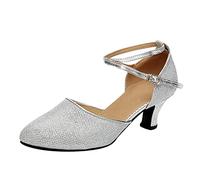 Scarpe da Ballo Donna Elegante Argento, Scarpe col Tacco Moda Comode Scarpe Regolabili Eleganti Scarpette con Strass Oro Scarpe per Il Tango Danza Moderna per Feste e Club