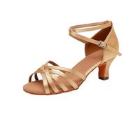 Scarpe da Ballo Donna for Sala Cha-Cha Tango Sandalo Latino Classico Suola in Morbida Pelle Scamosciata Tacco Medio per Donna(Beige 5cm,36)