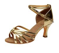 Scarpe da Ballo Donna Latino Americano Moda Argento Scarpe con Tacco con Strass Regolabili Sandali Comode Elegante Scarpe Salsa Donna Peep Toe Scarpette Modern Pole Dance Oro per Feste di Matrimonio