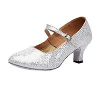 Scarpe da Ballo Donna Latino Americano Moda Rosse, Scarpe da Sposa con Strass Comode Scarpette Regolabili Chiuse Scarpe Eleganti Paillettes Scarpe Danza Classica Professionale per Cocktail Festa Sera