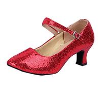 Scarpe da Ballo Donna Latino Americano Moda Rosse, Scarpe da Sposa con Strass Comode Scarpette Regolabili Chiuse Scarpe Eleganti Paillettes Scarpe Danza Classica Professionale per Cocktail Festa Sera