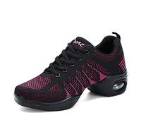 Scarpe da ballo femminile adulto adulto quattro stagioni in stile maglia cuscino d'aria traspirante morbido fondo moda sport tempo libero jazz hip hop quadrata danza moderna danza(36, Black red)