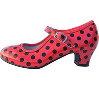 Scarpe da Ballo Flamenco di Diverse Misure da Ragazza a Donna. Bellissimo Colore Rosso con Pois Neri Taglia 37