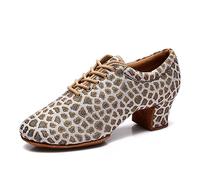 Scarpe da Ballo Latine da Donna Allacciate alla Moda Stampa Leopardata Comode Scarpe da Ballo al Coperto Scarpe da Ballo for Principianti Pratica Scarpe da Allenamento (Color : Gold Leopard print-5CM