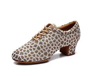 Scarpe Da Ballo Latine Da Donna Allacciate Alla Moda Stampa Leopardata Comode Scarpe Da Ballo Al Coperto Scarpe Da Ballo For Principianti Pratica Scarpe Da Allenamento ( Color : Gold Leopard print-5CM