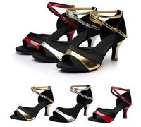 Scarpe da ballo latine da donna nere, ballerine da donna, comode, larghe, sandali con tacco elegante, sexy, scarpe da sera, leggere, moderne, ortopediche per il tempo libero, Colore: rosso, 36 EU