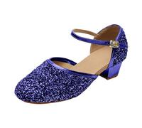 Scarpe da Ballo Latino Americano Ragazzine 24-35 EU in Pelle con Tacco Basso e Fibbia Caviglia Tacchi Bambina Suola Morbida Scarpe Principessa Classica Scarpette Danza Cenerentola Eleganti,Blu,27