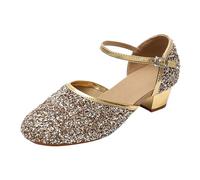 Scarpe da Ballo Latino Americano Ragazzine 24-35 EU in Pelle con Tacco Basso e Fibbia Caviglia Tacchi Bambina Suola Morbida Scarpe Principessa Classica Scarpette Danza Cenerentola Eleganti,Oro,26