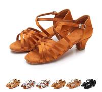Scarpe da Ballo Latino Americano - Scarpette Dance Performance Donna Bambina Sandali Mezze Punte Danza Classica Ginnastica Artistica Tacco 4cm per Tango Jazz Principianti Pratica 36-42, Marrone