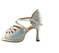 Scarpe da Ballo Latino Brillanti Donna Sala con Perle Tacco Alto 9 cm morbide Valzer per Donna(White,8.5)