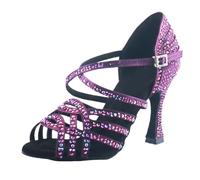 Scarpe da Ballo Latino con Suola Morbida Salsa Donna in Rete Tacchi Alti per Donna(Purple,9CM_7)