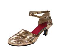 Scarpe da ballo latino da donna con tacco sottile e confortevole, con lacci incrociati con chiusura e paillettes, sandali eleganti per lezioni di danza serale, Bronzo258, 40 EU
