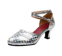 Scarpe da ballo latino da donna con tacco sottile e confortevole, con lacci incrociati con chiusura e paillettes, sandali eleganti per lezioni di danza serale, Argento258, 42 EU