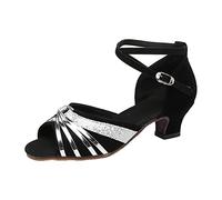 Scarpe da ballo latino da donna, sandali da donna con tacco basso, punta aperta, alla moda, eleganti, con cinturino, comodi sandali traspiranti, fibbia regolabile con fibbia con supporto per arco per