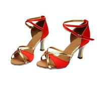 Scarpe da Ballo Latino Donna Moda Scarpe da Ballo Latino for Ragazze Donna Tango Salsa for Sandali con Tacco Alto Fondo Morbido 5/7 per la Danza(805 Red Satin 5cm,39)