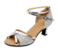 Scarpe da Ballo-Latino Donna Scarpe da Ballo Suola Comodi e Spessa Antiscivolo Comodo Morbido Scarpe Eleganti da Donna Scarpe Donna da Cerimonia Signora Sandali con Tacco (Silver, 37)