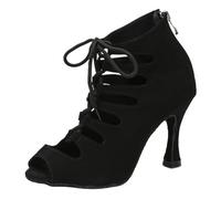 Scarpe da Ballo Latino Donna Tango Salsa Rumba Stivali in Raso Pole Dance Tacchi Alti per Donna(Black Heel 9CM,6)