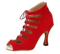 Scarpe da Ballo Latino Donna Tango Salsa Rumba Stivali in Raso Pole Dance Tacchi Alti per Donna(Red Heel 9CM,10.5)