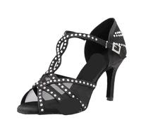 Scarpe da Ballo Latino for Cena Donna Maglia in Raso con Strass Lucidi Salsa Tacchi Alti per Donna(Black,Heel 6CM_7.5)
