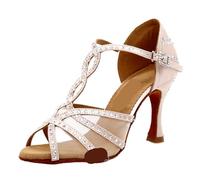 Scarpe da Ballo Latino for Cena Donna Maglia in Raso con Strass Lucidi Salsa Tacchi Alti per Donna(Light Pink,Heel 6CM_6.5)