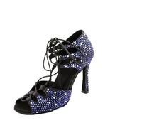 Scarpe da Ballo Latino for Sala Salsa for Donne Che Ballano Sandali con Tacchi Alti Strass Blu sociali per Donna(7.5cm,6.5)