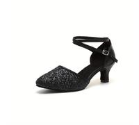 Scarpe da ballo latino per donne con paillettes, cinturini alla caviglia e tacchi a stiletto | Tacco da 3 cm - per il tango, la salsa e
