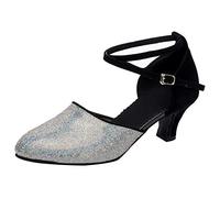 Scarpe da ballo latino per le donne alla moda con tacco a gattino sandali paillettes punta chiusa sandali incrociati sandali con cinturino elegante tacco medio sandalo arco supporto scarpe comode più