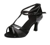 Scarpe da Ballo Latino per Le Donne Nero Professionale Scarpe da Ballo Sala da Ballo Allenamento Comodi Punta Aperta Scarpe Tango ChaCha Estivi Sandali con Tacco Standard Sala da Ballo Jazz Valzer