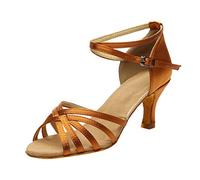 Scarpe da Ballo Latino per Le Donne Tomaia in pelle Ballo Salsa da Sala Tango da Pratica e Performance Feste Performance Scarpe da Punta Aperta (Brown, 35)